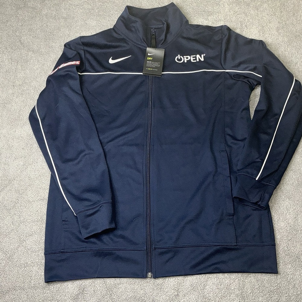 Nike Dri-Fit Men's L Track Jacket Navy Blue Full Zip Pockets‎ US Games